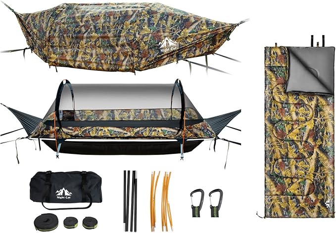 Night Cat Flat Lay Hammock Tent with Sleeping Bag for 1 Person Flat Lay Hammock Tent Combo Set