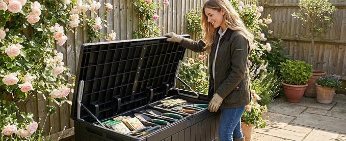 Outdoor Storage Box, Lockable Deck Box, 100 Gallon Resin Storage Bin for Patio Furniture and Garden Tools
