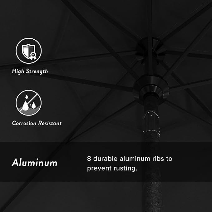 California Umbrella 9' Round Aluminum Market Umbrella, Crank Lift, Push Button Tilt, Black Pole, Pacifica