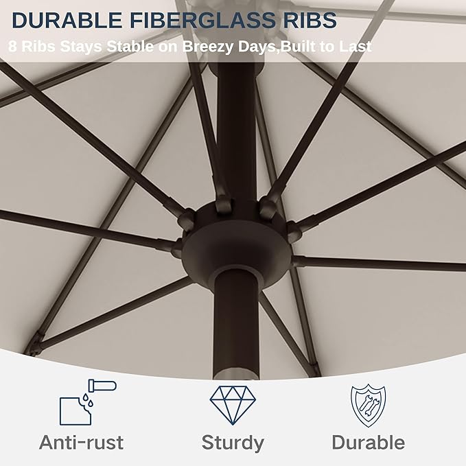 11FT Patio Umbrella, Outdoor Umbrella with with 8 Sturdy Fiberglass Ribs,Market Table Umbrella with Push Button Tilt and Crank,Suit for Backyard,Garden,Pool,Deck(Creamy-white)