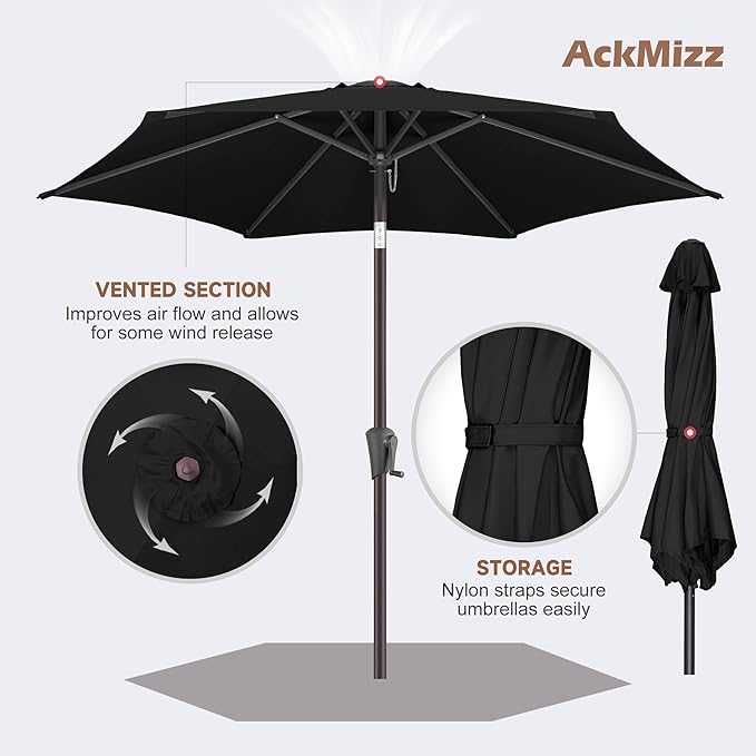 7.5FT Outdoor Patio Umbrella - Table Umbrella Waterproof UV Protection, Sombrillas de Patio with Push Button Tilt, Sun Umbrella for Pool, Porch, Garden, Deck, Backyard (Black)