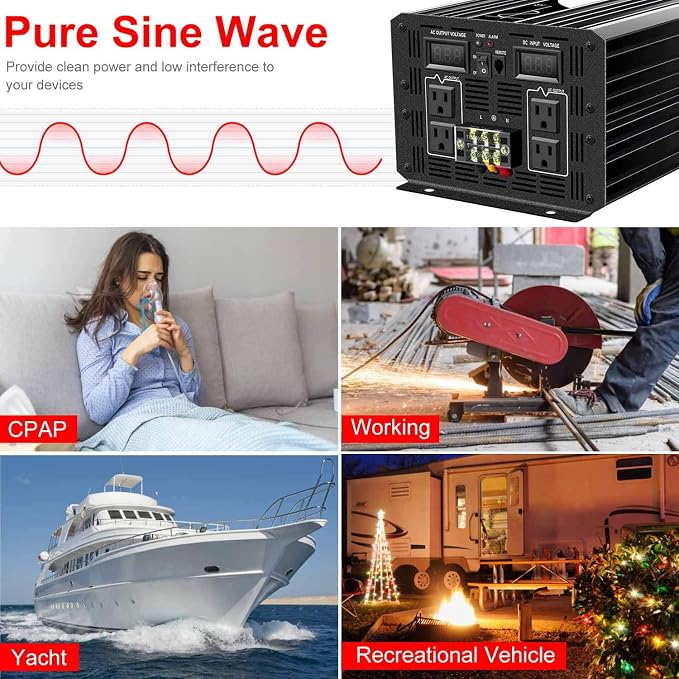 Xijia 3500W Pure Sine Wave Inverter 24V DC to 120V AC Converter for Off-Grid Solar System, Home Backup, RV, Truck – High Efficiency, Low Idle Power, Strong Load Capacity,Surge 7000W