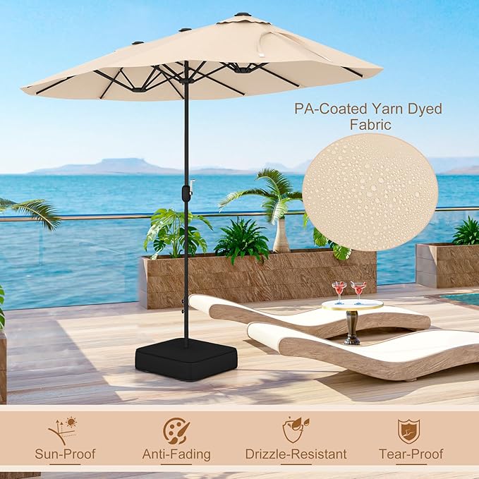 Giantex Patio Umbrella with Base, Double-Sided Outdoor Umbrella with Crank Handle, Umbrella Base Stand with 2 Sandbags, 12 Metal Ribs, Market Umbrellas for Garden Poolside Deck
