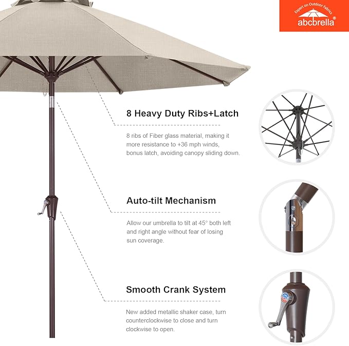 ABCCANOPY OLEFIN® 5-Year No Fading 9FT Patio Umbrella, Outdoor Table Umbrella with 8 Sturdy Ribs for Deck, Backyard, Yard (Beige)