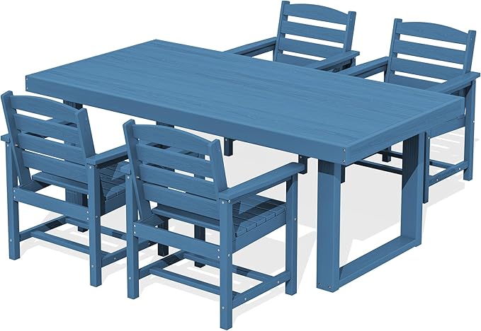 SERWALL HDPE Outdoor Dining Set for 4, 67'' Patio Table and Chairs Set | with Armchair Seat