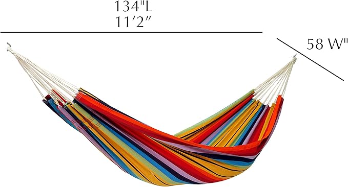 BYER OF MAINE Barbados Hammock, Authentic Brazilian, Rainbow, Recycled Cotton/Polyester Blend, 134" L x 58" W, Holds up to 330lbs