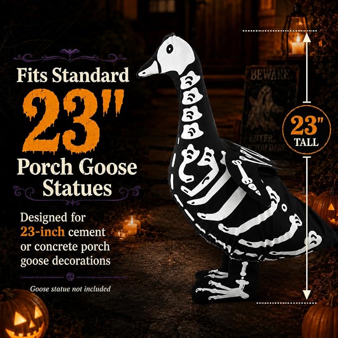Halloween Porch Goose Outfits Skeleton Costume for 23'' 17" Cement Porch Goose Statue Skeleton Clothes Accessories for Halloween Outdoor Patio Yard Lawn Decoration(23")