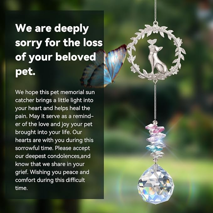 Cat Memorial Gifts for Loss of Cat, Cat Sympathy, Pet Memorial Suncatcher | Thoughtful Cats Remembrance Suncatcher Keepsake, Cat Passing Away Bereavement Memory Gift