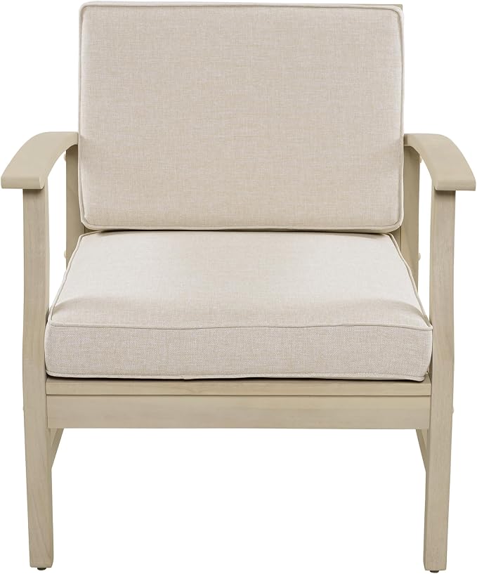 Christopher Knight Home Alex Acacia Wood Outdoor Patio Furniture Set for 6, Patio Sofa Set with Cushions, Patio Conversation Set with Sectional Sofa+Club Chairs and Coffee Table, Light White+Sand