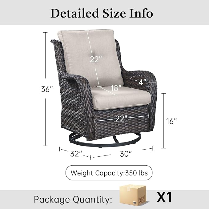 Outdoor Swivel Rocker Patio Chairs-Wicker Patio Swivel Chairs Set of 2 PE Rattan Patio Furniture for Porch Deck Balcony Garden-Brown/Beige