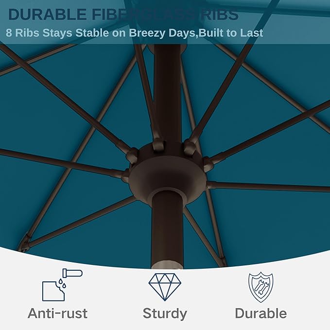 11FT Patio Umbrella, Outdoor Umbrella with with 8 Sturdy Fiberglass Ribs,Market Table Umbrella with Push Button Tilt and Crank,Suit for Backyard,Garden,Pool,Deck(Lake Blue)