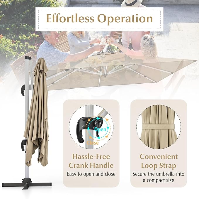 Cantilever Patio Umbrella Aluminum Offset Umbrella with 360-Degree Rotation & Adjustable Tilt, Large Patio Offset Umbrella for Garden, Pool, Backyard & Deck