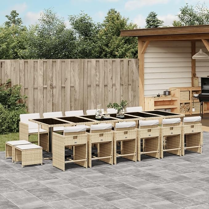 17 Piece Patio Dining Set, Foldable PE Rattan Garden Furniture with Cushions, Space Saving Cube Table and Chairs for Backyard Deck