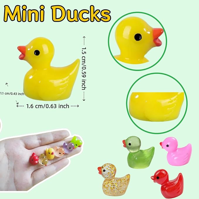 360PCS Mini Resin Ducks 36 Colors, Glitter & Luminous & Colorful Tiny Ducks | Miniature Tiny Plastic Animal Figures for Micro Landscape Fish Tank Garden Dollhouse DIY Decor