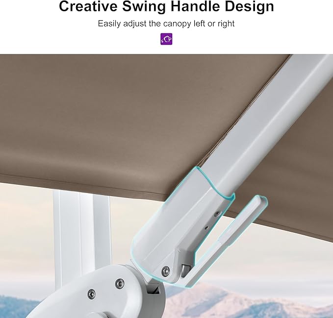 PURPLE LEAF 9' X 12' Right-left Tilt White Cantilever Umbrella with Base Patio Outdoor Swivel Umbrellas with Aluminum Tilt Offset Umbrella with 360° Rotation for Deck Pool, Beige