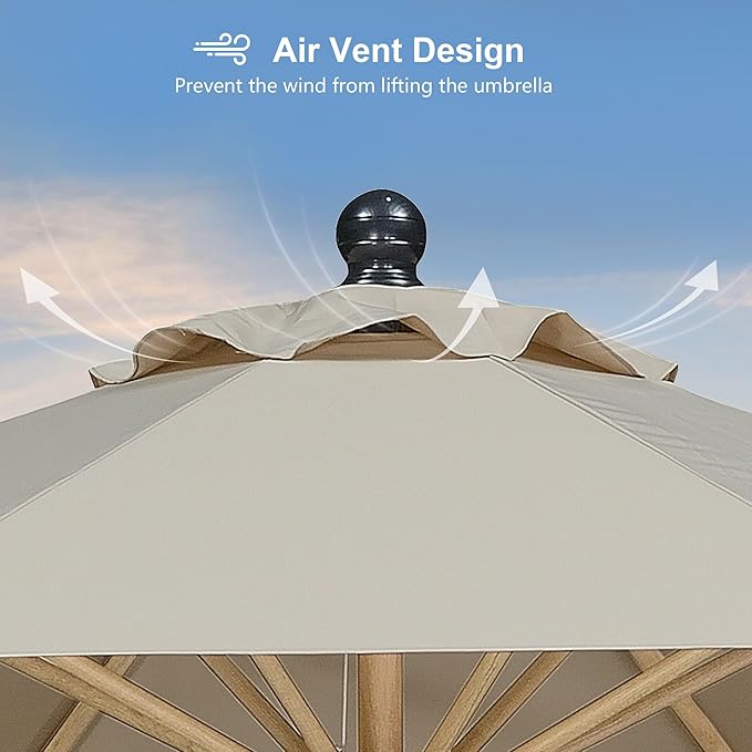 PURPLE LEAF 8 Feet Patio Umbrella Outdoor Table Umbrella Aluminum Market Umbrella with Push Button Tilt & 8 Sturdy Ribs and Crank Round Commercial Sun Umbrella for Garden Patio Balcony, Beige