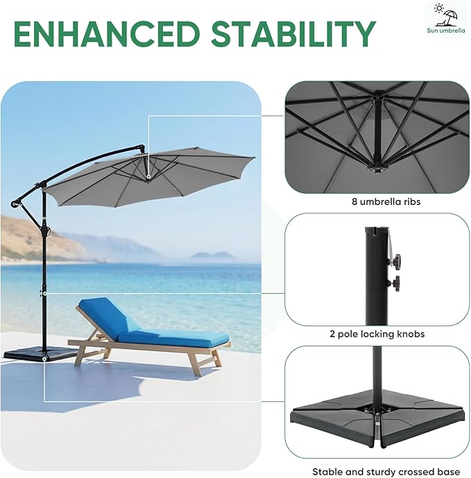 NEWBULIG 10FT Patio Umbrella, Offset Cantilever Outdoor Patio Table Umbrella, UV Protection, Fade Resistant Fabric, Easy Tilt Adjustment for Deck, Pool, Backyard, Garden