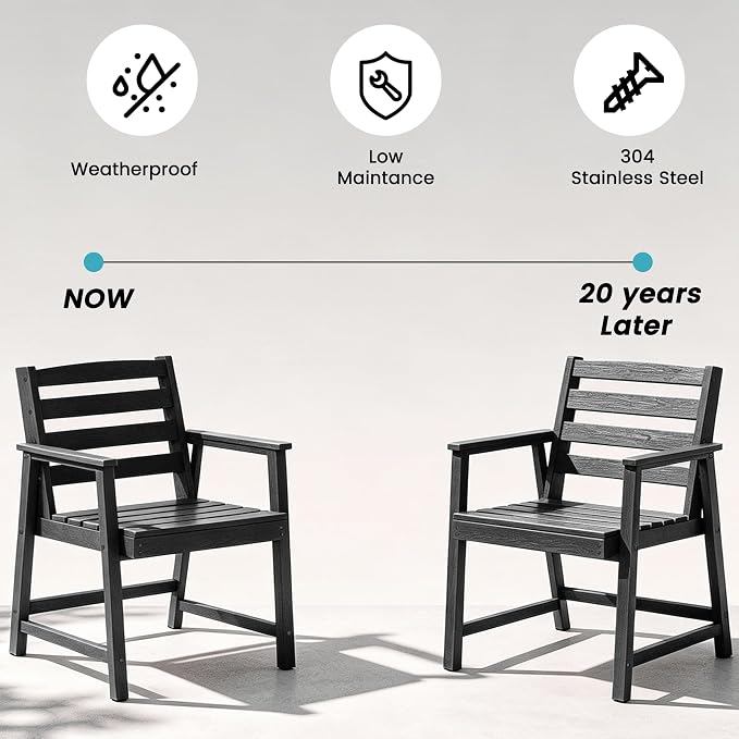 LOUNZY 11 Piece Patio Dining Set for 10, Outdoor Table and Chairs, Black | 89.4“ table,10 person HDPE outdoor dining set, 304 stainless steel, weather resistant up to 10 years for large gatherings