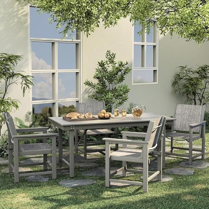 UDPATIO HDPE Dining Chair Set of 2, Heavy Duty Extra-Wide Outdoor Chairs with 360 lb Load Capacity, Easy to Assembly, All-Weather Seating for Patio, Pool, Garden, Backyard,Light-Grey