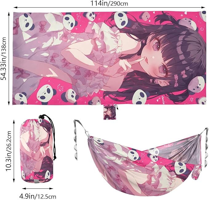 Panda Cute Anime Outdoor Hammock Foldable Portable Hammock for Outside Patio Backyard Poolside