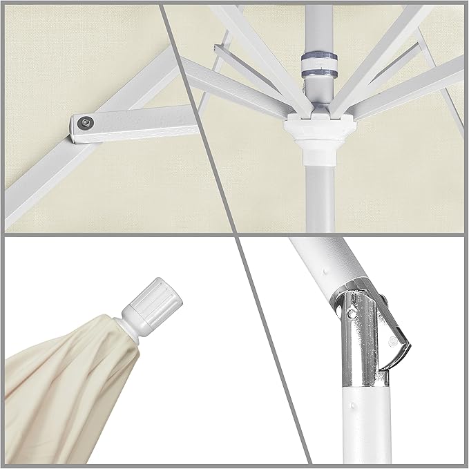 California Umbrella 11Ft Premium Sunbrella Patio Umbrella, Hand-Crank, Tilt-Collar, White Frame, Canvas Fabric