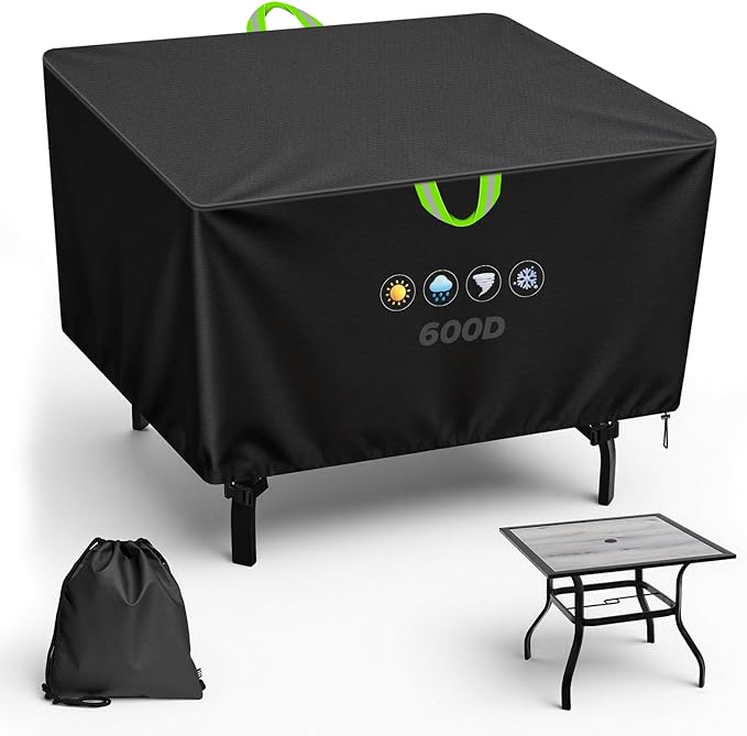 38 Inch Outdoor Table Cover, Square Patio Table Cover, 600D Oxford Heavy Duty Waterproof Furniture Protector for Small Table and Chair Sets, 38"L x 38"W x 28"H