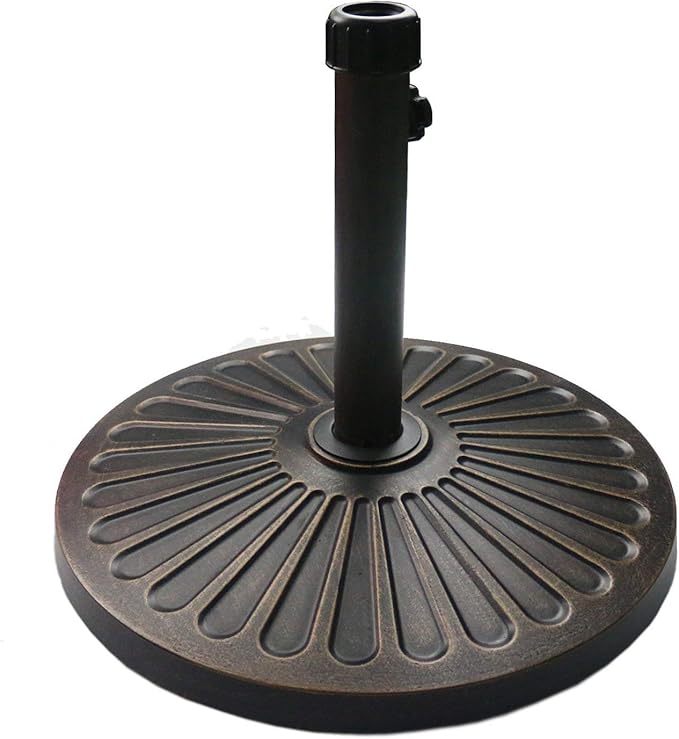 Sunnyglade 7.5' Patio Umbrella 6 Ribs (Beige) | 18" 26.5-lbs Heavy Duty Round Antiqued Umbrella Base, Bronze