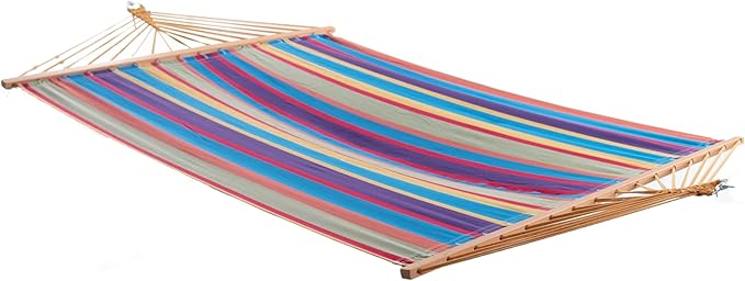 Vivere Double Soft Cotton Hammock with Durable Polyester Ropes - 450 lb Capacity (Tropical)
