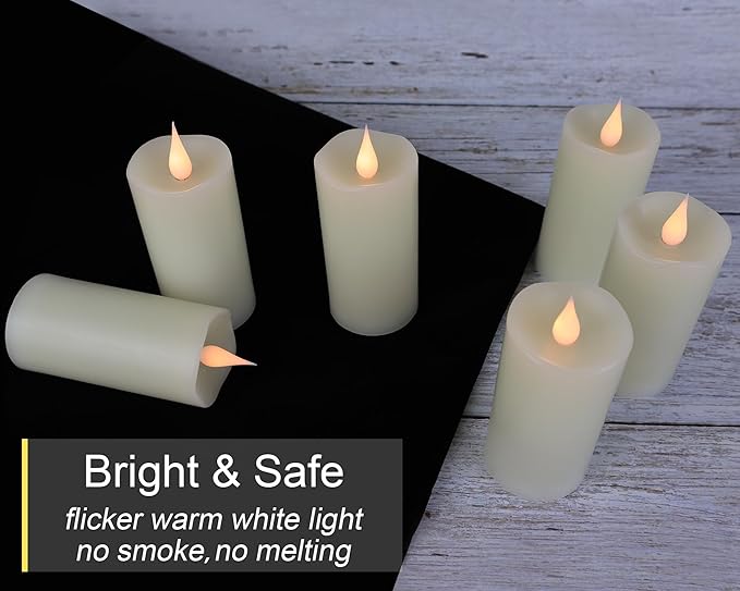 TECHLONG Flickering Flameless Candles with 3D Moving Flame, 6 Pack Battery Operated Candles with Remote Timer, 2" x 4" Ivory Real Wax Pillar Electric LED Candle for Wedding Party