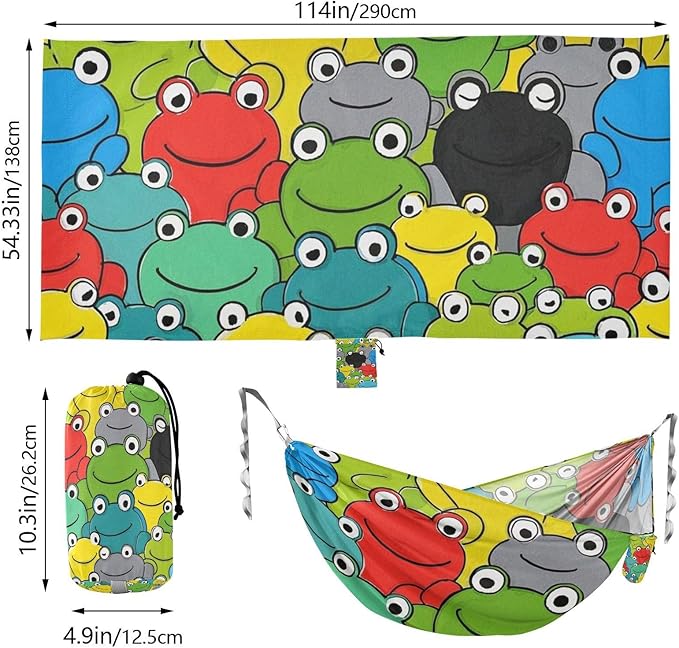 Colorful Cartoon Frog Cute 330lb Capacity Hammocks for Camping Rope Hammock for Patio Backyard Lounge Base amacas para patios con Base de adultos