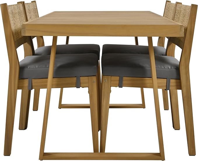 Harper & Bright Designs Multi-Person Outdoor Acacia Wood Dining Table and Chair Set, Thick Cushions, Suitable for Balcony, Vourtyard, and Garden.