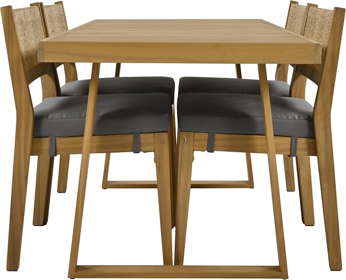 LUMISOL 5 Piece Outdoor Dining Table Set, Acacia Wood Dining Table and Chairs Set with Thick Cushions, Farmhouse Kitchen Table Set for Indoor and Outdoor, Grey
