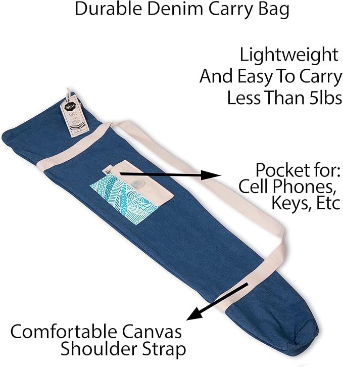 Beach Umbrella for Sand –Windproof with Sand Anchor Bag, Portable, Fringe, Denim Bag, Features Pointed Bottom,100% UV Sun Protection – Seacove
