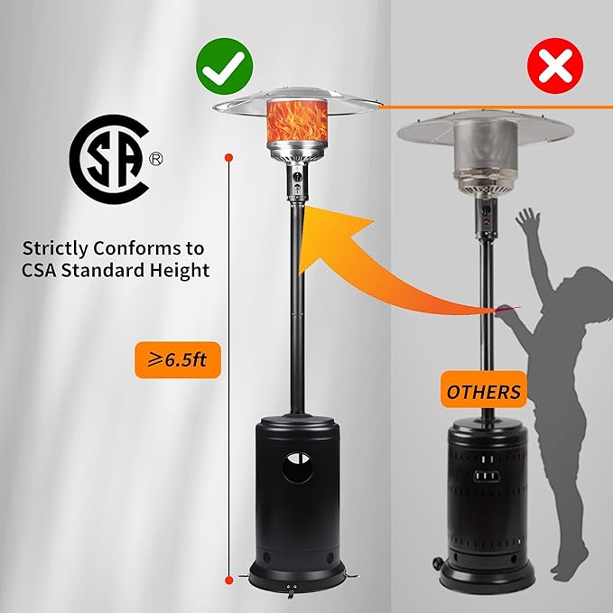 Ignovate 50,000 BTU Outdoor Propane Patio Heater with Wheels – Durable Powder-Coated Steel Gas Heater with Easy Ignition & Safety Shut-Off for Patio, Backyard, Garden, Restaurant