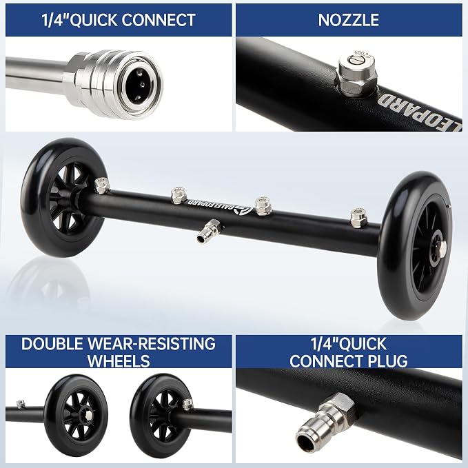 Pressure Washer Undercarriage Cleaner, 16 Inch Undercarriage Car Washer Attachment, Pressure Washer Under Car Cleaner with 3 Pcs Extension Wand, 1/4" Quick Connector, 4000 PSI
