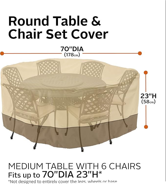Classic Accessories Veranda Water-Resistant 70 Inch Round Patio Table & Chair Set Cover, Outdoor Table Cover