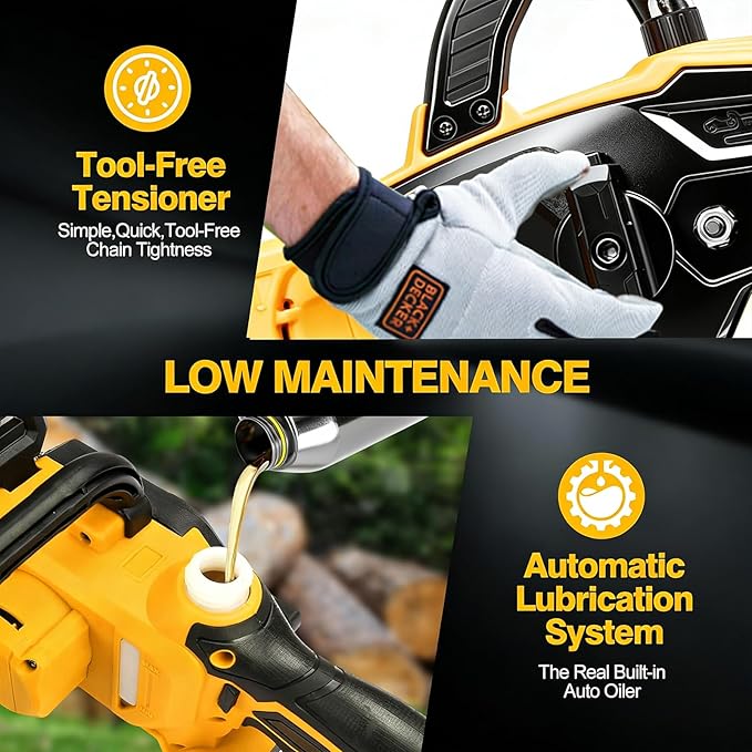 12" Cordless Chainsaw Compatible with Dewalt 20v Max Battery with Auto Oiler & Security Lock,Brushless Electric Chain saw for Wood Cutting, Tree Trimming (Battery Not Included)