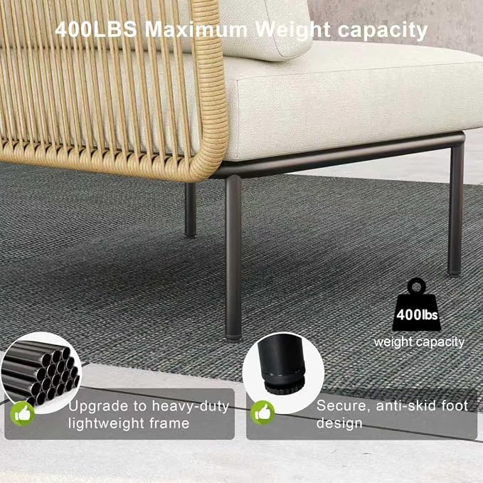 LayinSun 5 Pieces Aluminum Patio Furniture Set, Modern Modular Sectional Sofa with Coffee Table and Upgrade Thickness Cushion