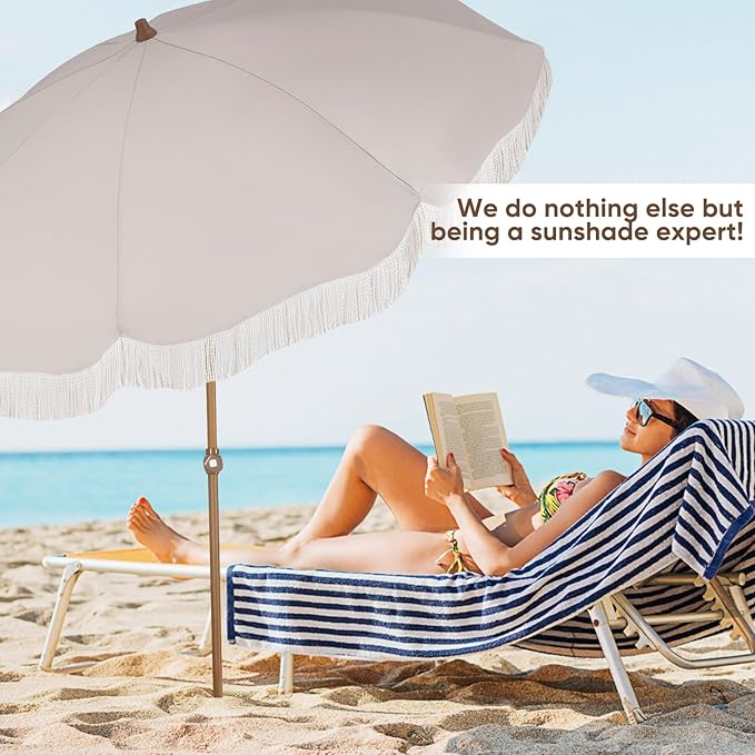 Tempera Heavy Duty High Wind Beach Umbrella with Sand Anchor & Carry Bag | Patio Outdoor Umbrella with Aluminum Frame and Push Button Tilt, Ideal for Travel Garden Lawn, UPF 60+
