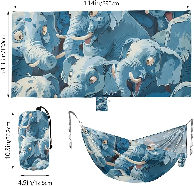 Cartoon Cute Blue Elephant 330lb Capacity Outdoor Hammock with Hanging Ropree Hammock for Outside Patio Garden amacas para patios con Base de adultos