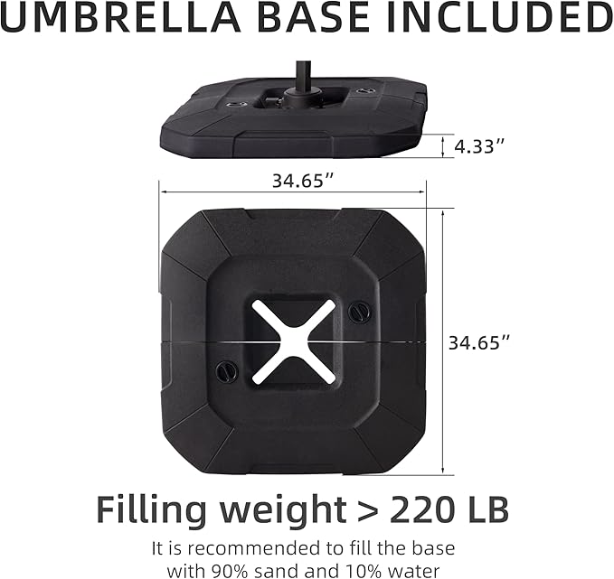 JZAC & QZYD 9x9 FT Outdoor Cantilever Patio Umbrella with Base Included and Solar LED Lights, Large Heavy Duty 2-Tier Square Aluminum Offset Umbrellas with 360-Degree Rotation for Pool Deck, Black