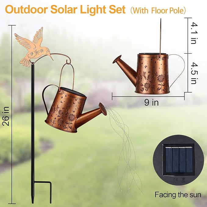 Gifts for Mom, Sunflower Butterfly Solar Lantern Outdoor Waterproof, Outside Metal Watering can Landscape Lights for Garden Yard Patio Decor Birthday Gifts for Women Grandma -with Pole