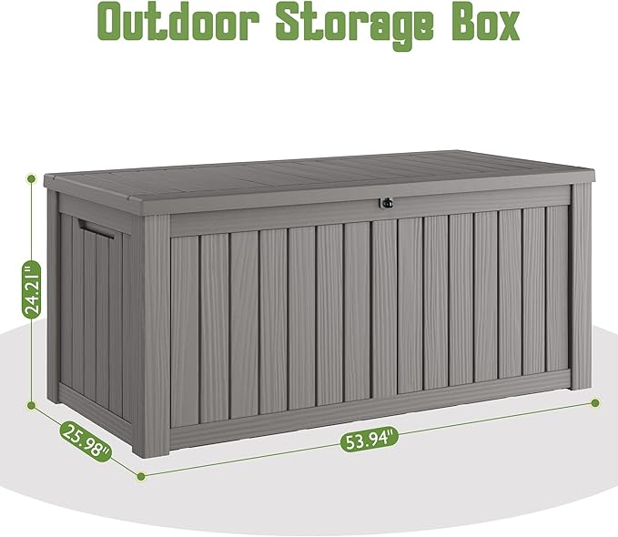 KAMABOKO Outdoor Storage Box, 150 Gallon Large Outdoor Resin Deck Box, Storage Waterproof Boxes Lockable Lid for Garden Tools, Pool Supplies, Patio Furniture and Cushions, Grey