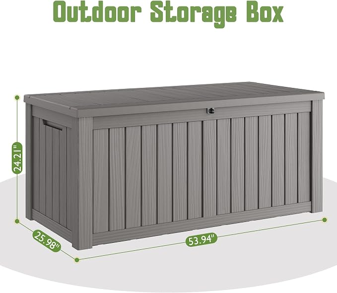 Outdoor Storage Box, 155 Gallon Resin Deck Boxes Outdoor Waterproof For Patio Furniture, Garden Tools, Pool Supplies, Lockable And UV Resistant (Striped Gray)