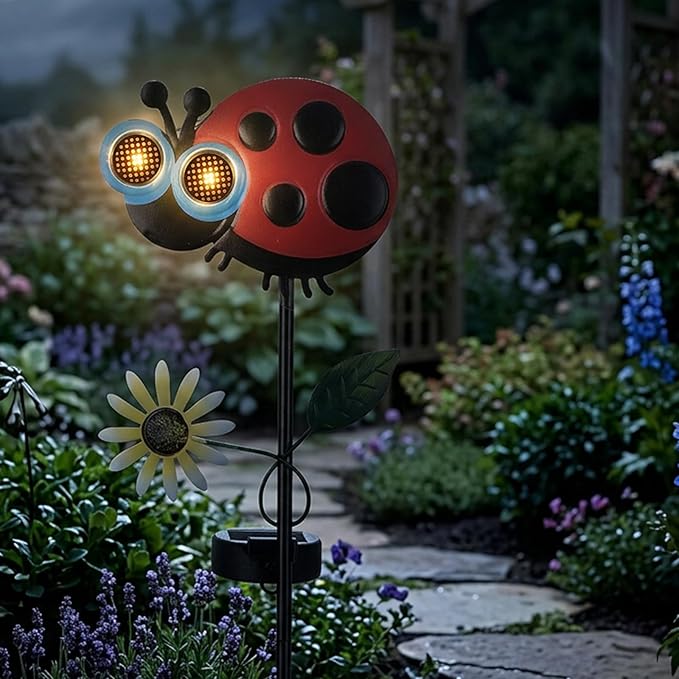 Solar Garden Lights Outdoor - Ladybug Decor Waterproof Dynamic Eyes Solar Stake Lights for Yard Lawn Pathway Decorative Art Lighting Lamp Outside Birthday Gifts for Women Mom Grandma