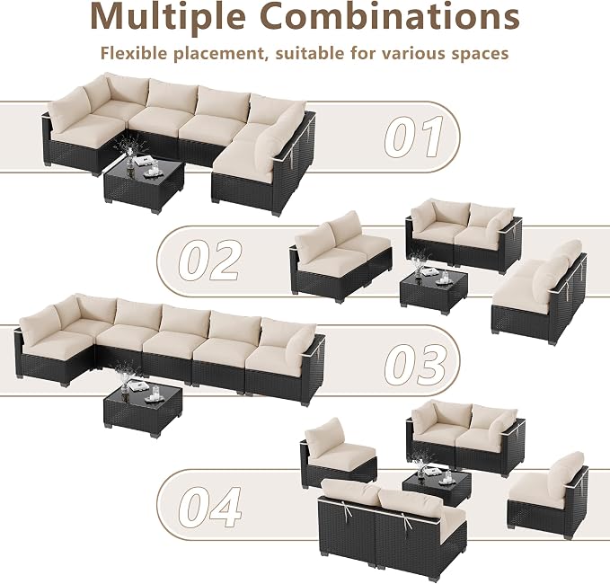 LOUVIXA 7 Piece Outdoor Patio Furniture Set, Outdoor Sectional Sofa, Wicker Rattan Patio Furniture, Patio Conversation Set with Coffee Table & Cushions