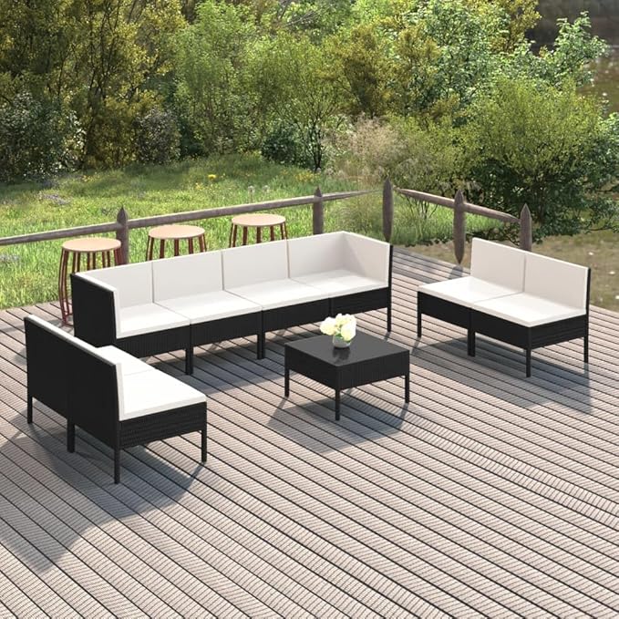 9 Piece Patio Lounge Set with Cushions,Patio Sofa,Outdoor Daybed,Patio Seating,Outdoor Furniture Sets,Patio Conversation Sets,Modern Set,Outdoor Patio Chairs,Patio Furniture Set, Poly Rattan Black