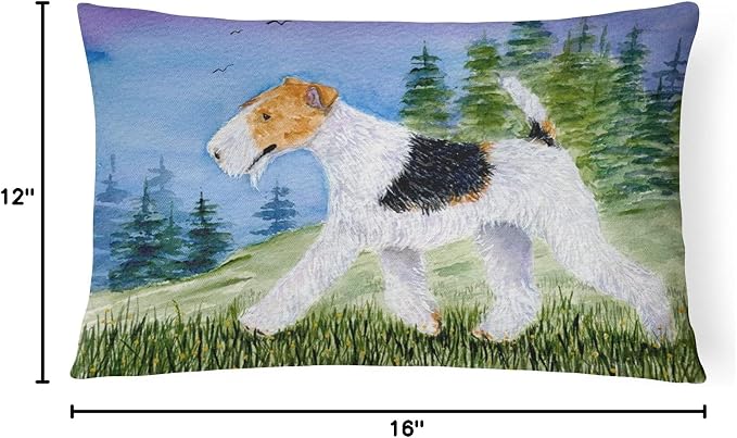 Caroline's Treasures SS8599PW1216 Fox Terrier Canvas Fabric Decorative Pillow Machine Washable, Indoor Outdoor Decorative Pillow for Couch, Bed or Patio, 12HX16W