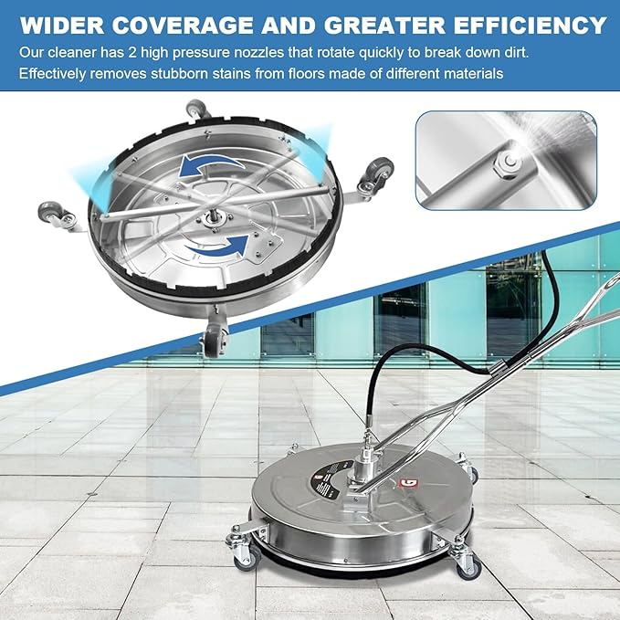 24-Inch Pressure Washer Surface Cleaner, Stainless Steel 4600 PSI Commercial Grade Power Washer Attachment with 4 Wheels, Heavy Duty Concrete Cleaner for Driveways, Patios, Sidewalks