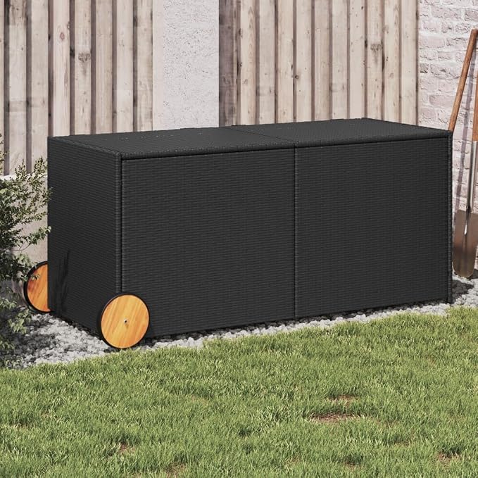 Outdoor Storage Box Woven Deck Storage Box for Patio Garden with Large Capacity and Easy Access, Black PE Rattan and Powder-Coated Steel